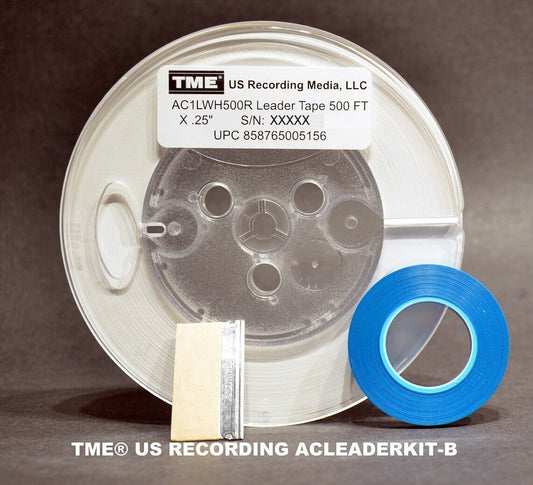 Open Reel Audio Leadering Kit W 1/4" X 500' on 5" Reel + Splice Tape and Blade