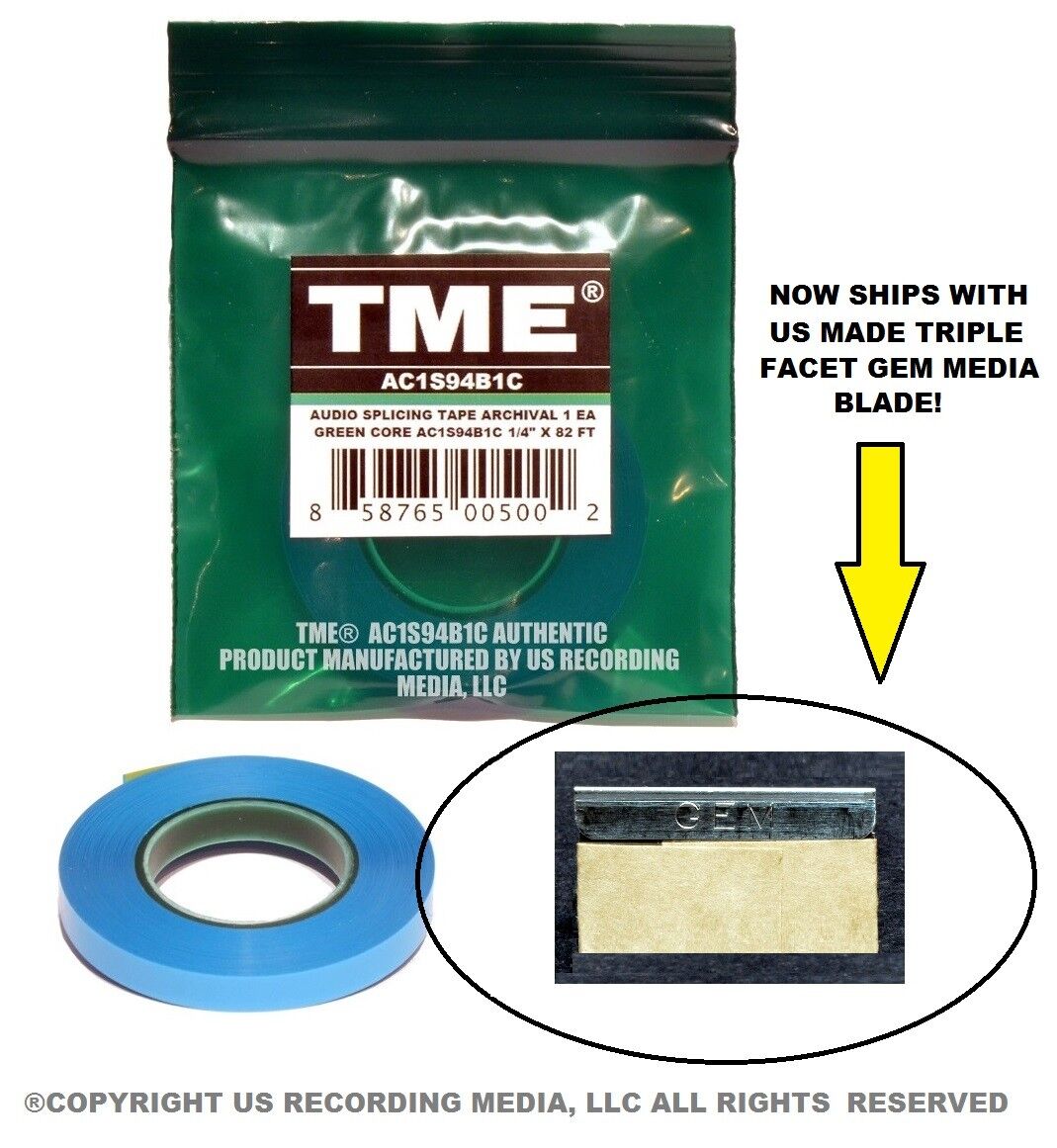 Splicing Tape Open Reel 1/4" X 82' by TME® Pro Studio Grade/Archival with GEM Media Blade