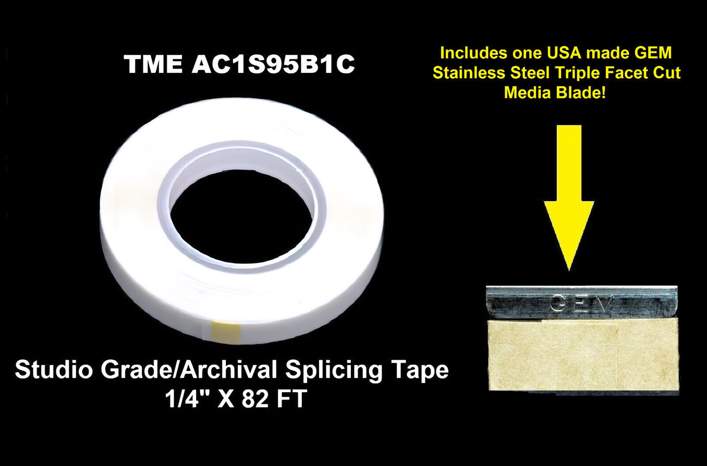 Splicing Tape Open Reel Audio 1/4" Vintage White Color 82FT With GEM Media Blade NEW
